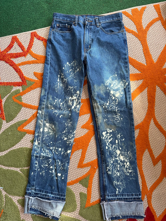 Leaf Print Bleached Jeans (S2)