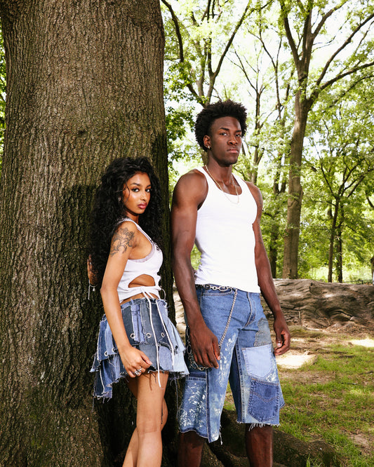 Pocket Patchwork Jorts- Bleached.